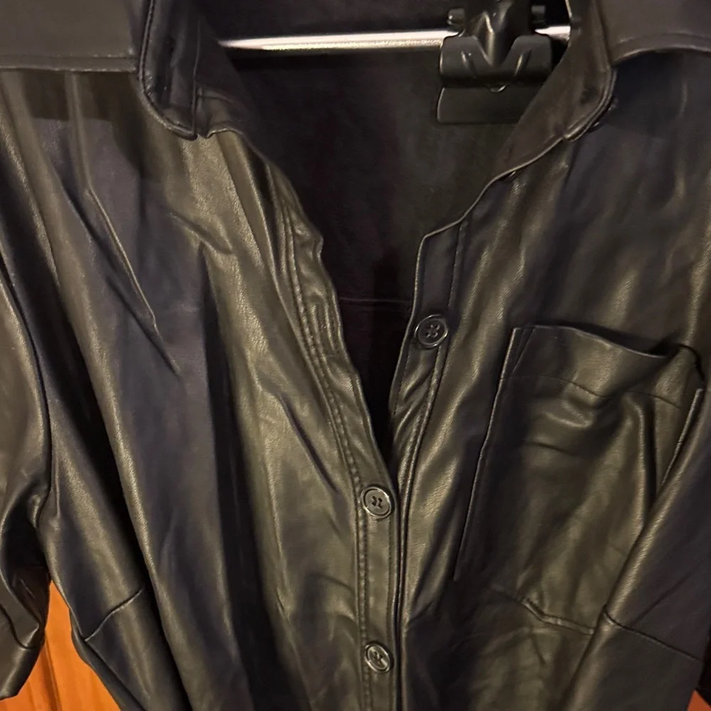 Eloquii Black Button-Up Faux Leather Dress Sz 16 good condition - Picture 3 of 3